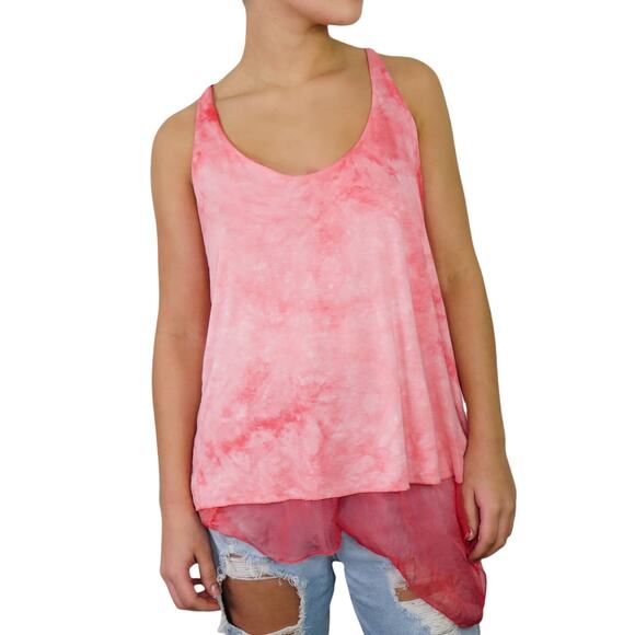 Y2k Pink Tie Dye Flutter Mesh Cami Tank Top Medium - Picture 1 of 6